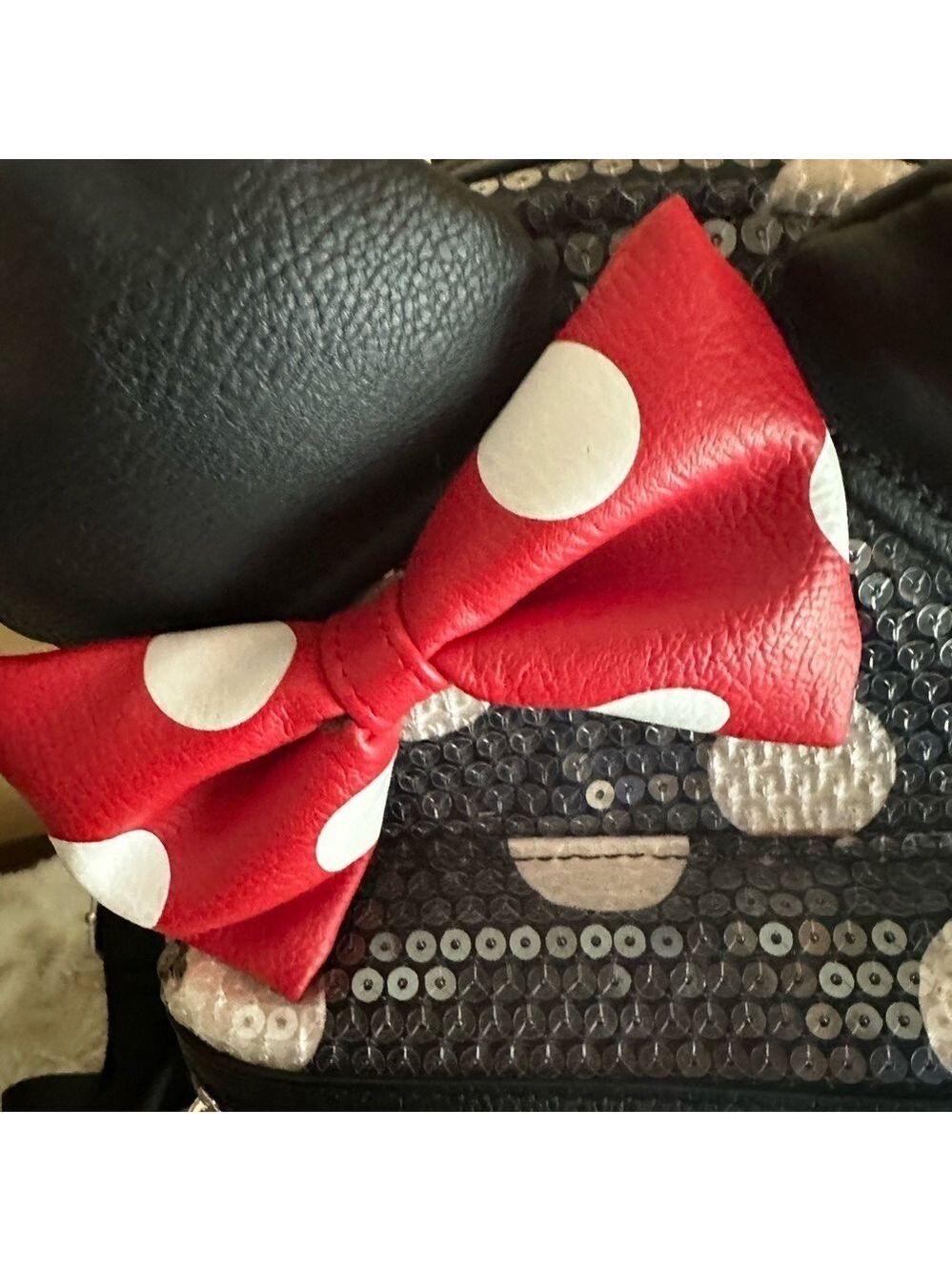 Disney Polka Dot Backpack with Red Minnie Bow and Ears - Picture 6 of 7